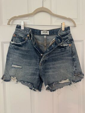 Agolde Dee Distressed Denim Shorts in Washed Blue
